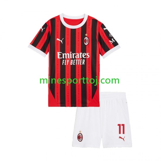 AC Milan Christian Pulisic 11 Børne Hjemmebane Fodboldtrøje 2024-2025 Lange Ærmer