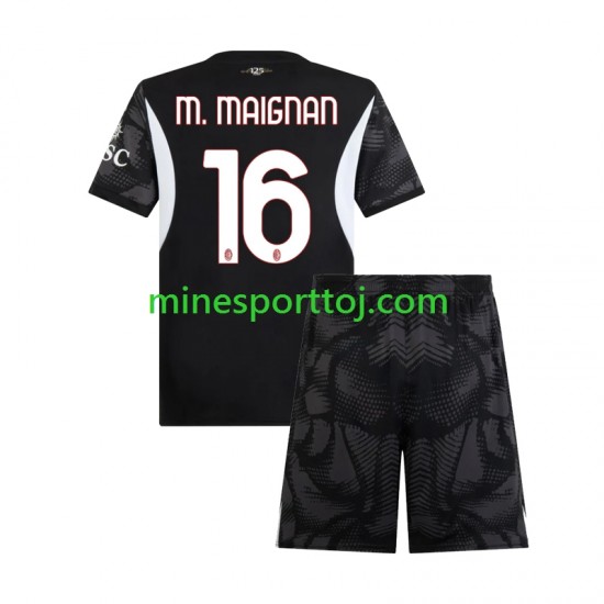 AC Milan Målmand Mike Maignan 16 Børne Hjemmebane Sort Fodboldtrøje 2024-2025 Lange Ærmer
