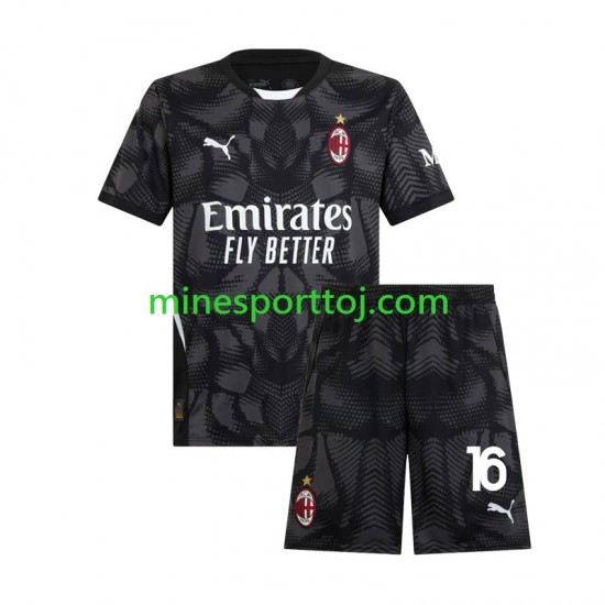 AC Milan Målmand Mike Maignan 16 Børne Hjemmebane Sort Fodboldtrøje 2024-2025 Lange Ærmer