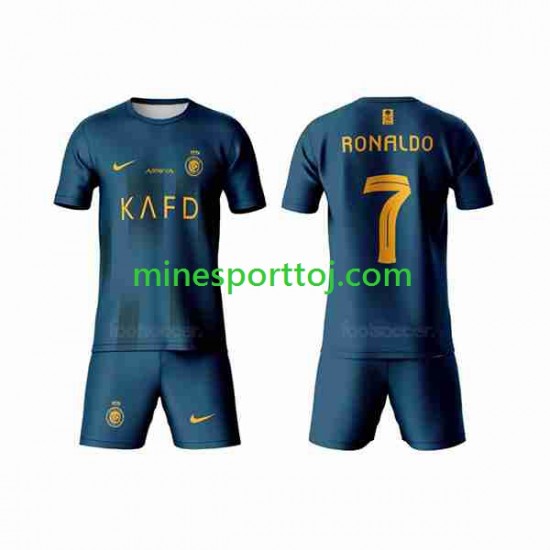 Al-Nassr Ronaldo 7 Børne Udebane Fodboldtrøje 2023-2024 Lange Ærmer