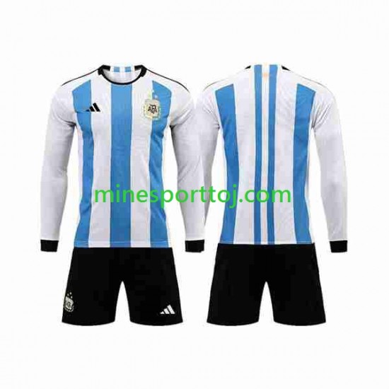 Argentina 3 Stars Børne Hjemmebane Fodboldtrøje VM 2022 med Korte Ærmer
