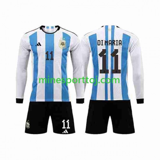 Argentina 3 Stars Di Maria 11 Børne Hjemmebane Fodboldtrøje VM 2022 med Korte Ærmer Argentina 3 Stars Di Maria 11 Børne Hjemmebane Fodboldtrøje VM 2022 med Korte Ærmer