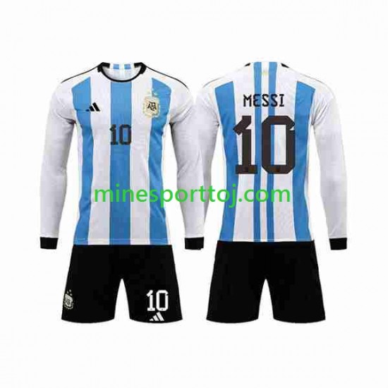 Argentina 3 Stars Lionel Messi 10 Børne Hjemmebane Fodboldtrøje VM 2022 med Korte Ærmer Argentina 3 Stars Lionel Messi 10 Børne Hjemmebane Fodboldtrøje VM 2022 med Korte Ærmer