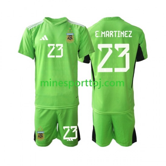 Argentina Målmand Emiliano Martinez 23 Børne Hjemmebane Fodboldtrøje VM 2022 Lange Ærmer