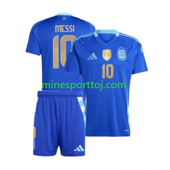 Argentina Lionel Messi 10 Copa America 2024 Børne Udebane Fodboldtrøje Lange Ærmer