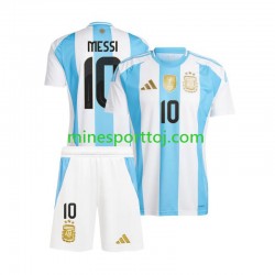 Argentina Lionel Messi 10 Copa America 2024 Børne Hjemmebane Fodboldtrøje Lange Ærmer