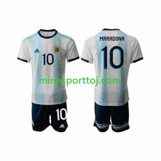 Argentina Maradona 10 2019-2020 Børne Hjemmebane Fodboldtrøje Lange Ærmer