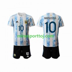 Argentina Maradona 10 2020-2021 Børne Hjemmebane Fodboldtrøje Lange Ærmer