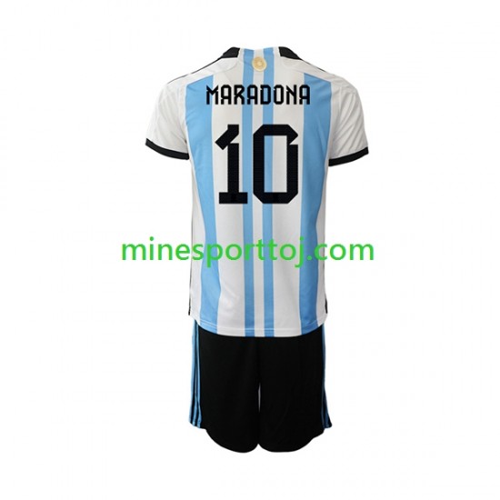 Argentina Maradona 10 Børne Hjemmebane Fodboldtrøje VM 2022 Lange Ærmer
