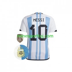 Argentina Messi 10 3 Stars Herre Hjemmebane Fodboldtrøje VM 2022 Lange Ærmer
