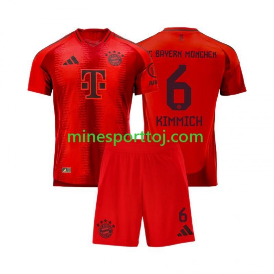 FC Bayern München Joshua Kimmich 6 Børne Hjemmebane Rød Fodboldtrøje 2024-2025 Lange Ærmer