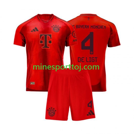 FC Bayern München Matthijs de Ligt 4 Børne Hjemmebane Rød Fodboldtrøje 2024-2025 Lange Ærmer
