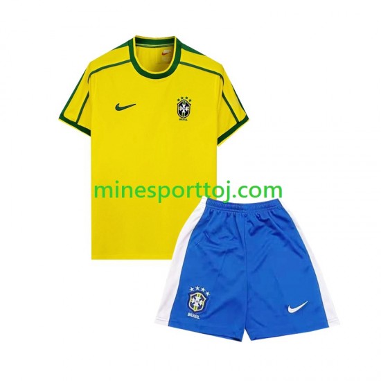 Brasilien 1998 Børne Retro Hjemmebane Fodboldtrøje Lange Ærmer