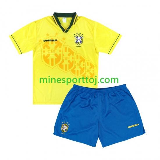 Brasilien 1994 Børne Retro Hjemmebane Fodboldtrøje Lange Ærmer