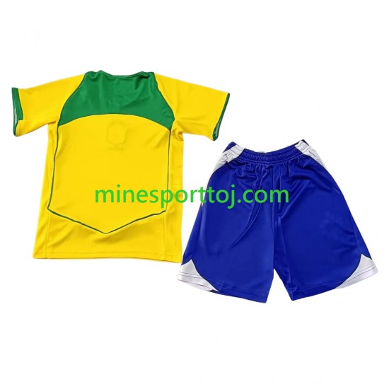Brasilien 2004 Børne Retro Hjemmebane Fodboldtrøje Lange Ærmer