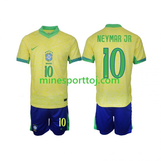 Brasilien Neymar JR 10 2024 Børne Hjemmebane Fodboldtrøje Lange Ærmer