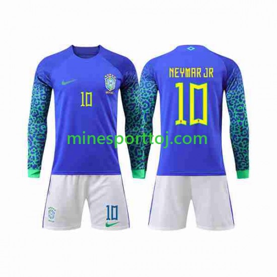 Brasilien Neymar Jr 10 Børne Udebane Fodboldtrøje VM 2022 med Korte Ærmer