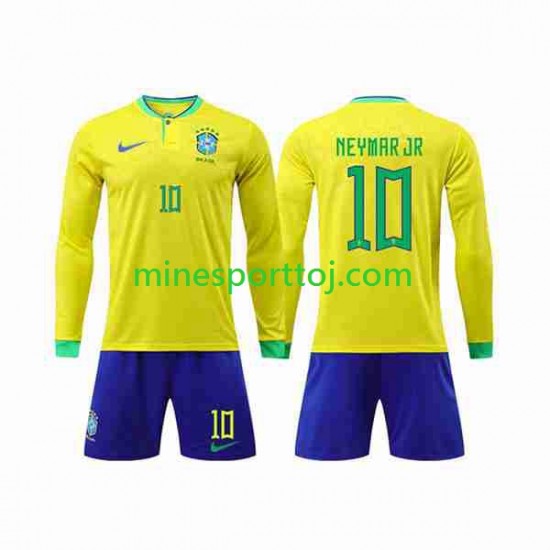 Brasilien Neymar Jr 10 Børne Hjemmebane Fodboldtrøje VM 2022 med Korte Ærmer