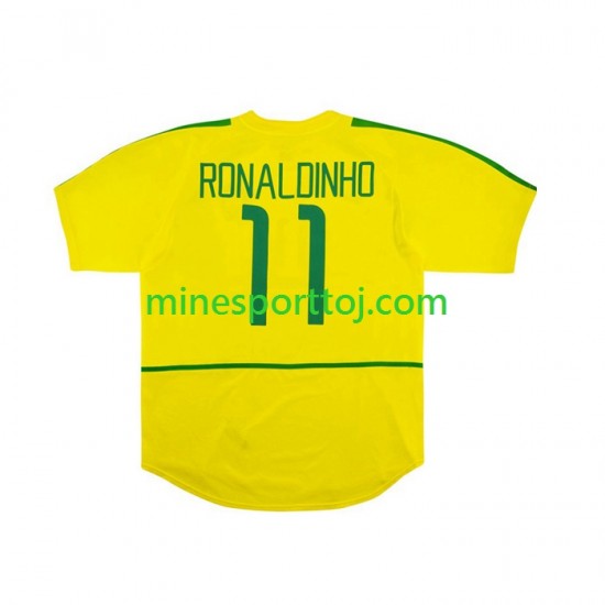 Brasilien RONALDINHO 11 2002 Herre Retro Hjemmebane Fodboldtrøje Lange Ærmer