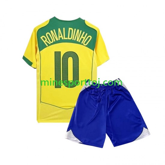 Brasilien Ronaldiho 10 2004 Børne Retro Hjemmebane Fodboldtrøje Lange Ærmer