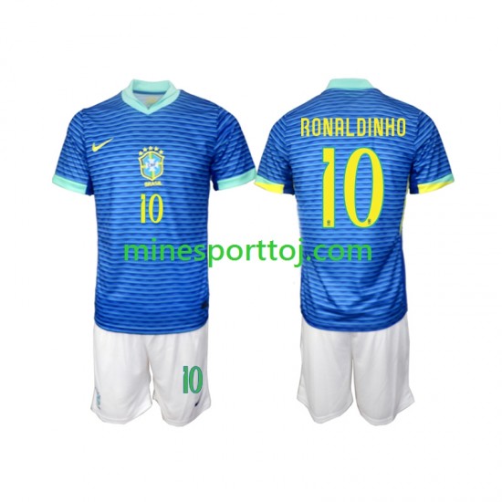 Brasilien Ronaldinho 10 2024 Børne Udebane Fodboldtrøje Lange Ærmer