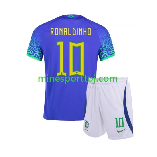 Brasilien Ronaldinho 10 Børne Udebane Fodboldtrøje VM 2022 Lange Ærmer