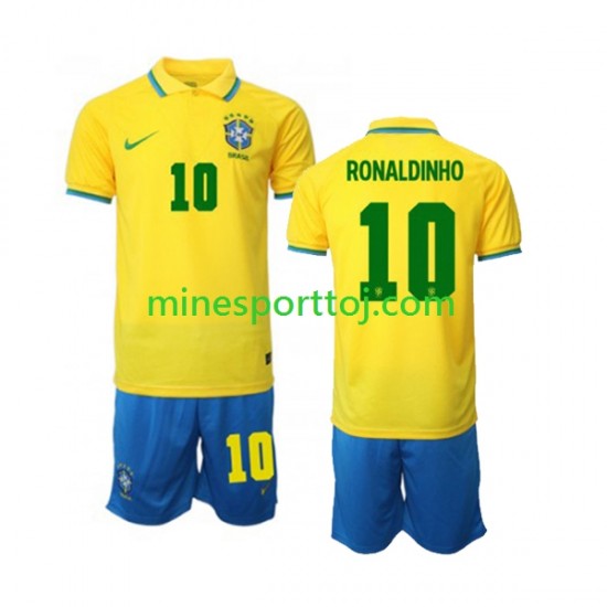 Brasilien Ronaldinho 10 Børne Hjemmebane Fodboldtrøje VM 2022 Lange Ærmer