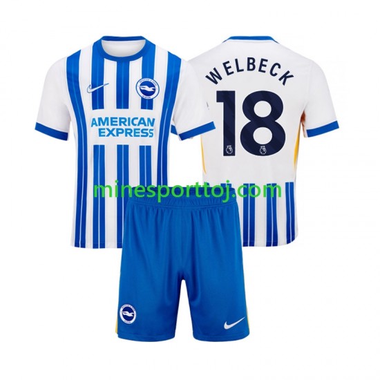 Brighton Hove Albion WELBECK 18 Børne Hjemmebane Fodboldtrøje 2024-2025 Lange Ærmer