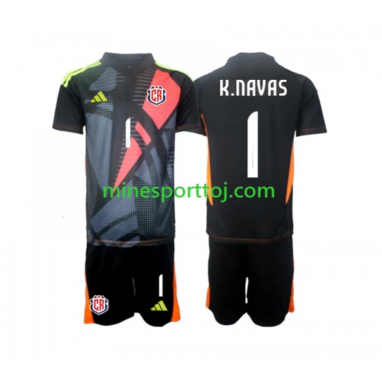 Costa Rica Målmand Keylor Navas 1 2024 Børne Tredje Sort Fodboldtrøje Lange Ærmer