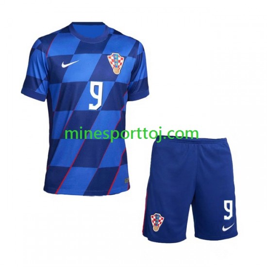 Kroatien Andrej Kramaric 9 Euro 2024 Børne Udebane Fodboldtrøje Lange Ærmer