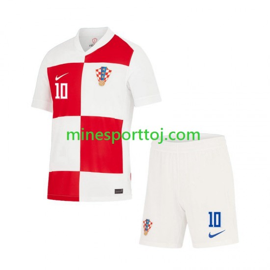 Kroatien Luca Modric 10 Euro 2024 Børne Hjemmebane Fodboldtrøje Lange Ærmer