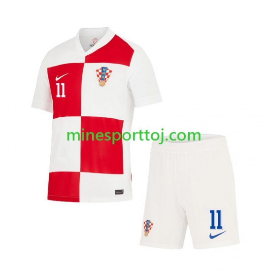 Kroatien Marcelo Brozovic 11 Euro 2024 Børne Hjemmebane Fodboldtrøje Lange Ærmer