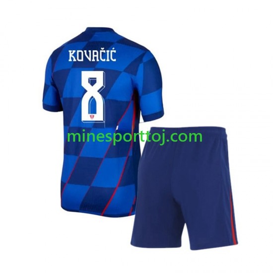 Kroatien Mateo Kovacic 8 Euro 2024 Børne Udebane Fodboldtrøje Lange Ærmer