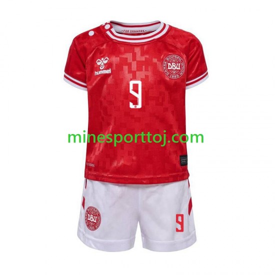 Danmark Hojlund 9 Euro 2024 Børne Hjemmebane Fodboldtrøje Lange Ærmer
