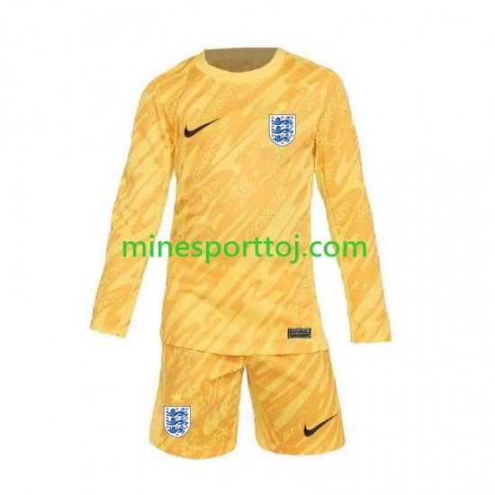 England Målmand Euro 2024 Børne Udebane Gul Fodboldtrøje med Korte Ærmer