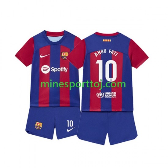 FC Barcelona Ansu Fati 10 Børne Hjemmebane Fodboldtrøje 2023-2024 Lange Ærmer
