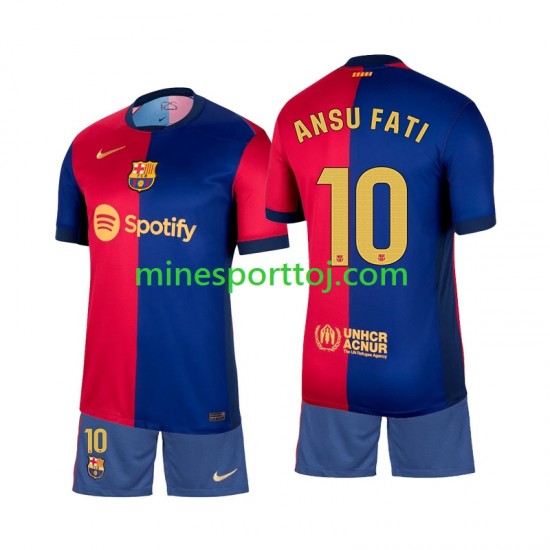 FC Barcelona Ansu Fati 10 Børne Hjemmebane Fodboldtrøje 2024-2025 Lange Ærmer