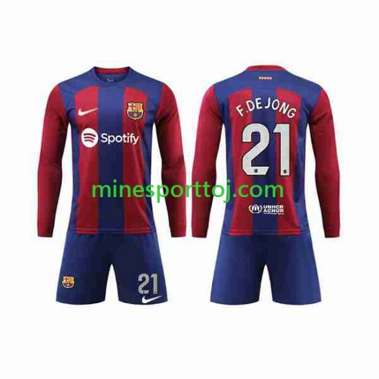 FC Barcelona Frenkie de Jong 21 Børne Hjemmebane Fodboldtrøje 2023-2024 med Korte Ærmer