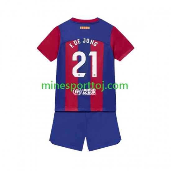 FC Barcelona Frenkie de Jong 21 Børne Hjemmebane Fodboldtrøje 2023-2024 Lange Ærmer