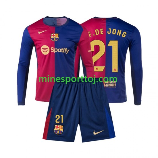 FC Barcelona Frenkie de Jong 21 Børne Hjemmebane Fodboldtrøje 2024-2025 med Korte Ærmer