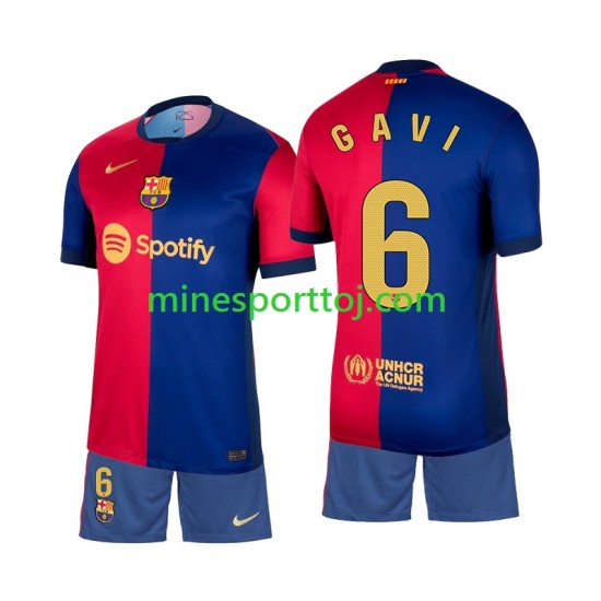 FC Barcelona Gavi 6 Børne Hjemmebane Fodboldtrøje 2024-2025 Lange Ærmer