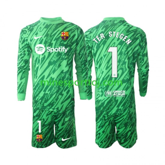 FC Barcelona Målmand Ter Stegen 1 Børne Hjemmebane Grøn Fodboldtrøje 2024-2025 med Korte Ærmer