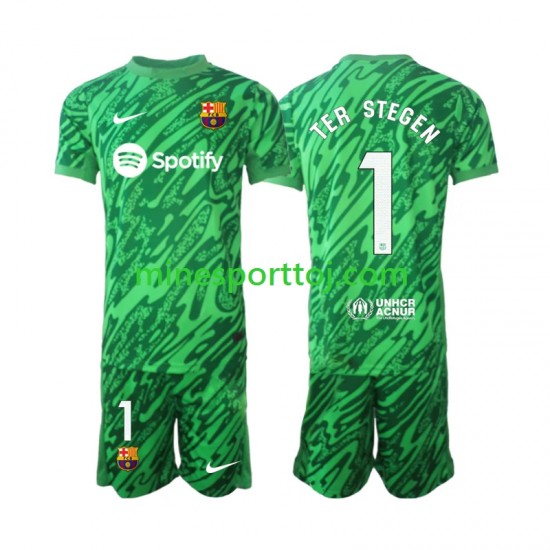 FC Barcelona Målmand Ter Stegen 1 Børne Hjemmebane Grøn Fodboldtrøje 2024-2025 Lange Ærmer