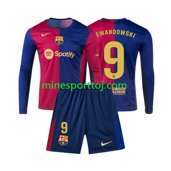 FC Barcelona Lewandowski 9 Børne Hjemmebane Fodboldtrøje 2024-2025 med Korte Ærmer