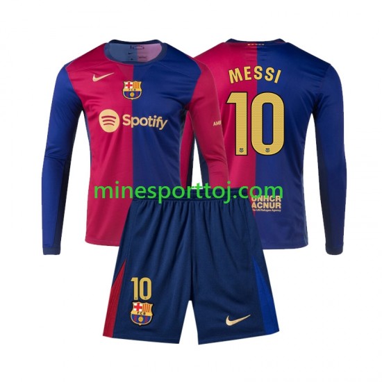 FC Barcelona Lionel Messi 10 Børne Hjemmebane Fodboldtrøje 2024-2025 med Korte Ærmer