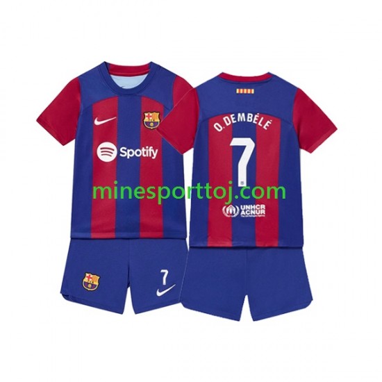 FC Barcelona Ousmane Dembele 7 Børne Hjemmebane Fodboldtrøje 2023-2024 Lange Ærmer