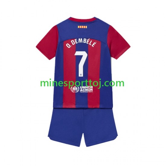 FC Barcelona Ousmane Dembele 7 Børne Hjemmebane Fodboldtrøje 2023-2024 Lange Ærmer