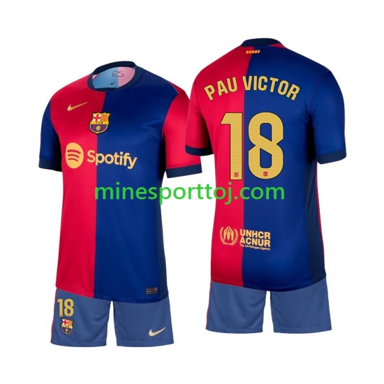 FC Barcelona Pau Victor 18 Børne Hjemmebane Fodboldtrøje 2024-2025 Lange Ærmer