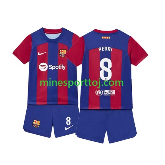 FC Barcelona Pedri 8 Børne Hjemmebane Fodboldtrøje 2023-2024 Lange Ærmer