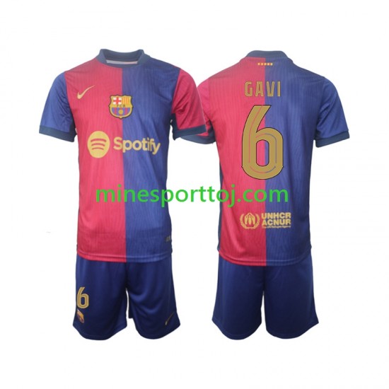 FC Barcelona UCL Font Gavi 6 Børne Hjemmebane Fodboldtrøje 2024-2025 Lange Ærmer